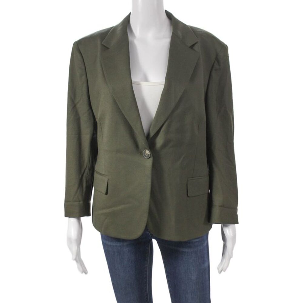 Sharis Women Wool Blazer Green Button Long Sleeve Fall Size 0
